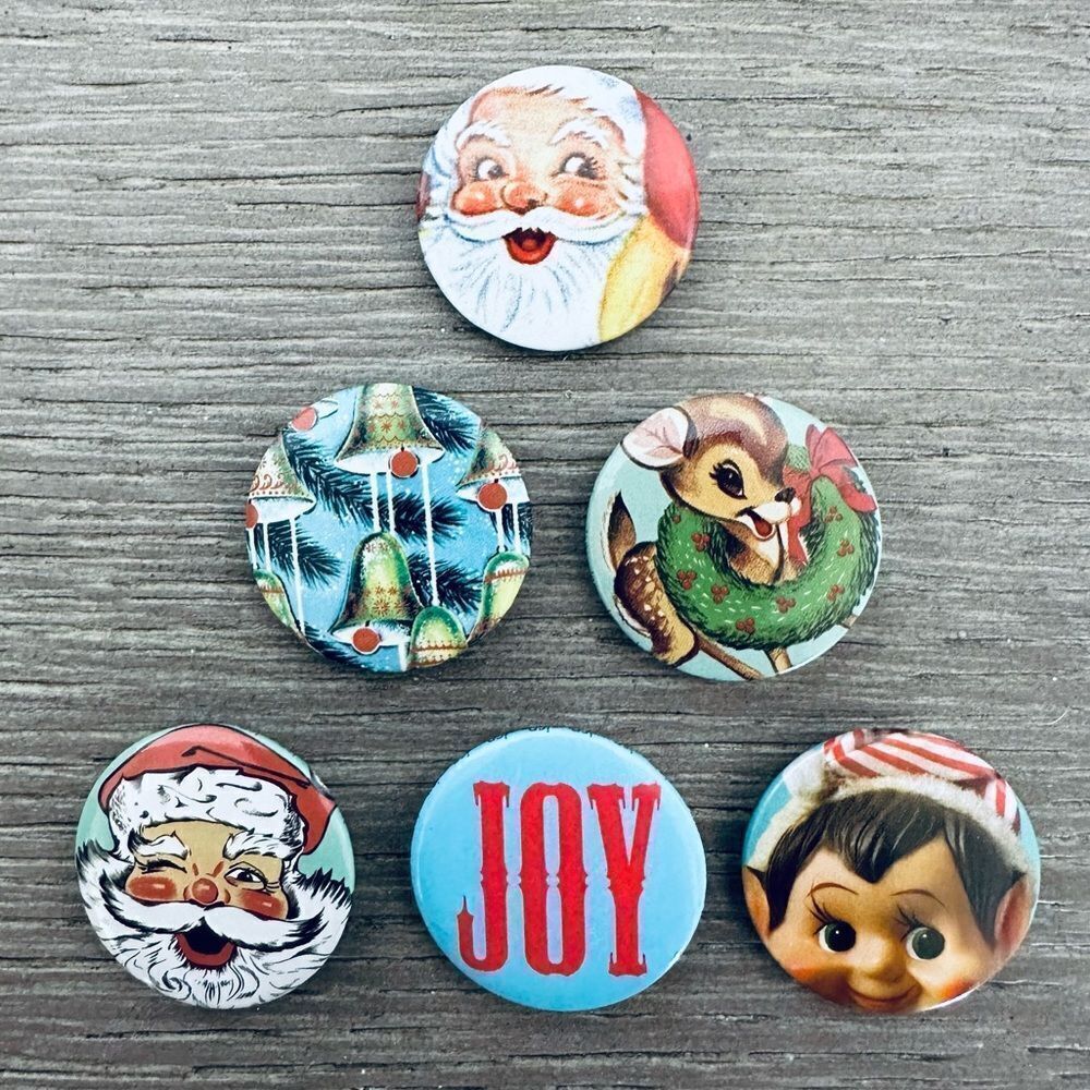 Christmas Vintage Holiday Button Pins Bundle Lot